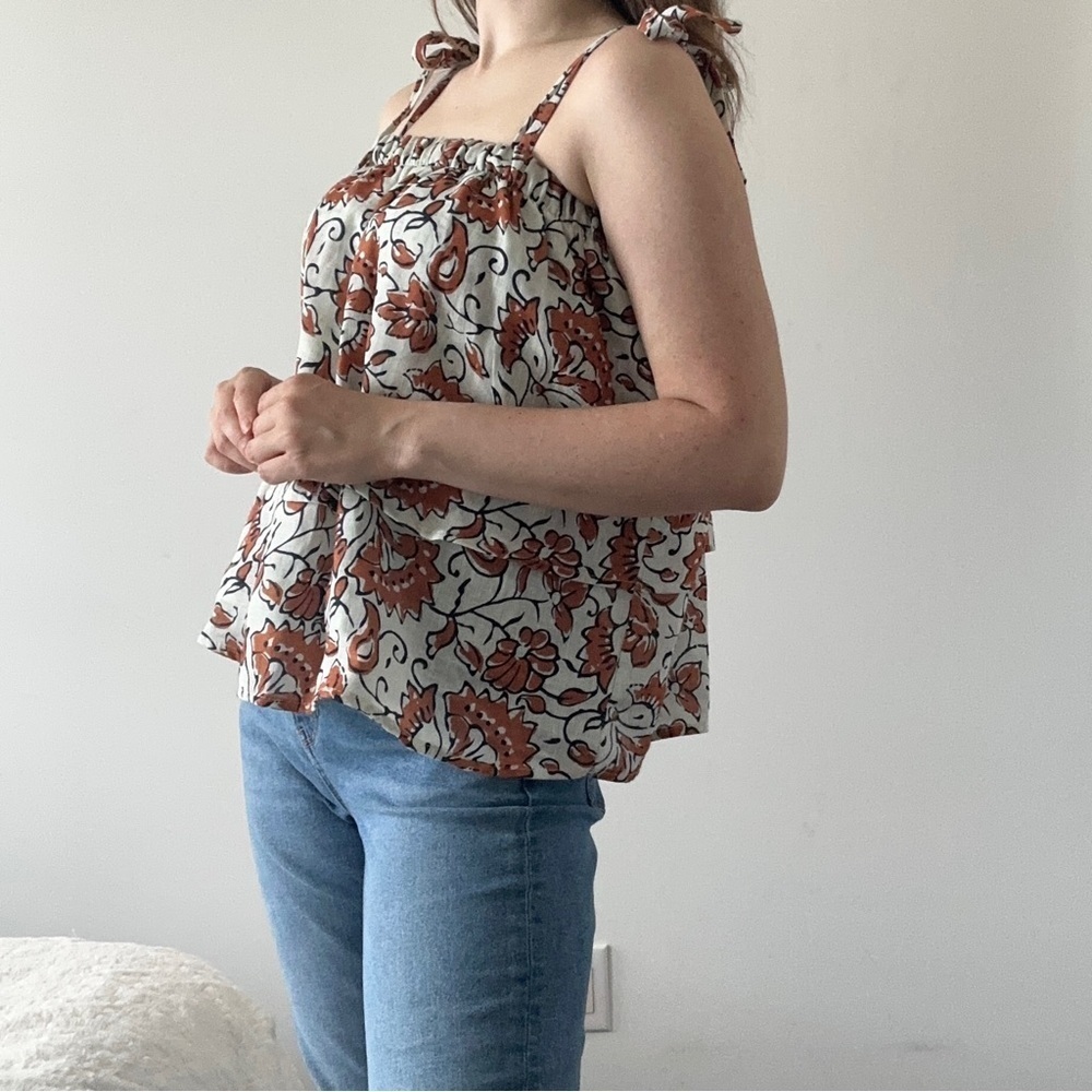 NWT Le Ragazze made in Italy 100% linen top M tiered floral print cottagecore - Picture 14 of 14
